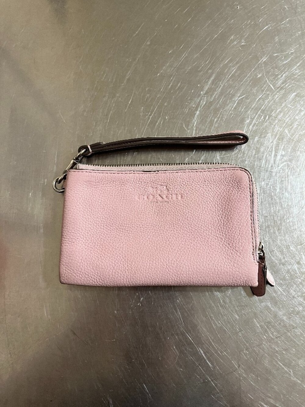 COACH Double Zip Pink Corner Zip Wrislet Wallet Pouch